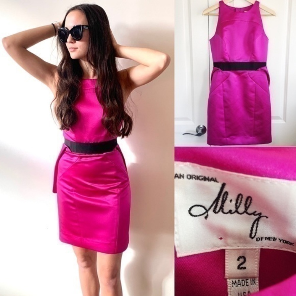 MILLY Hot Pink Fuchsia Cocktail Satin Dress in Size 2